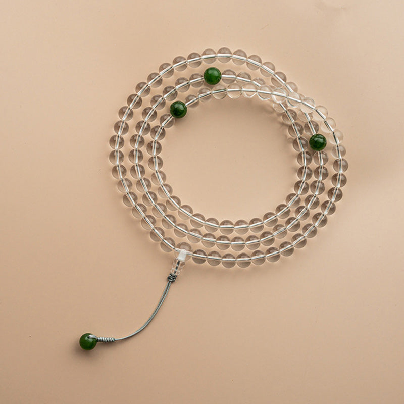 108 Beads White Crystal Jade Gemstone Mala Bracelet for Meditation