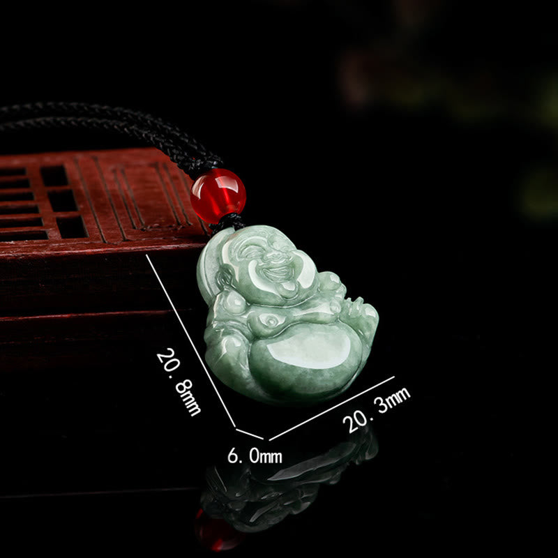 Green Jade Laughing Buddha Necklace for Luck & Abundance