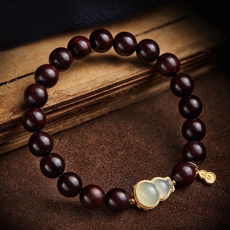 Small Leaf Red Sandalwood Jade Bracelet for Calm & Protection