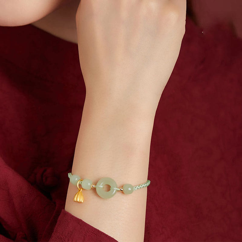 Jade Lotus Peace Buckle String Bracelet for Abundance