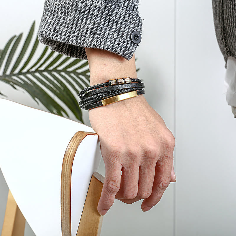 Leather Titanium Steel Magnetic Buckle Balance Bracelet