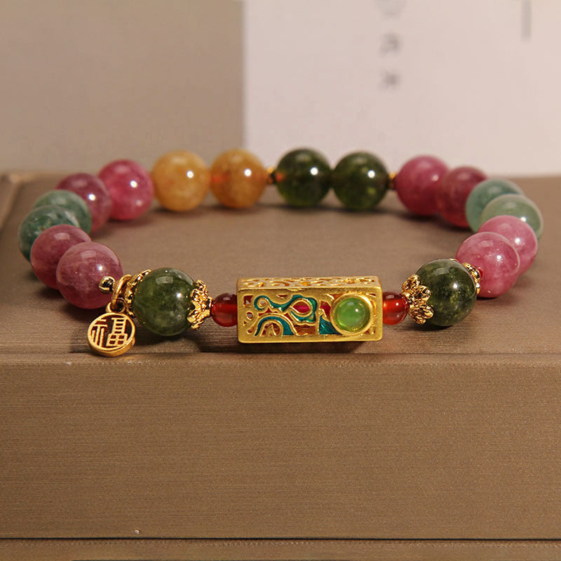 Tourmaline Bracelet with Positive Fu Charm for Happiness