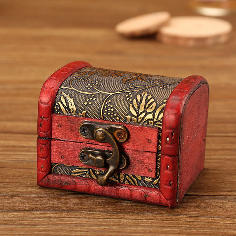Retro Small Wood Jewelry Box with Golden Grape Design | Zen Decor