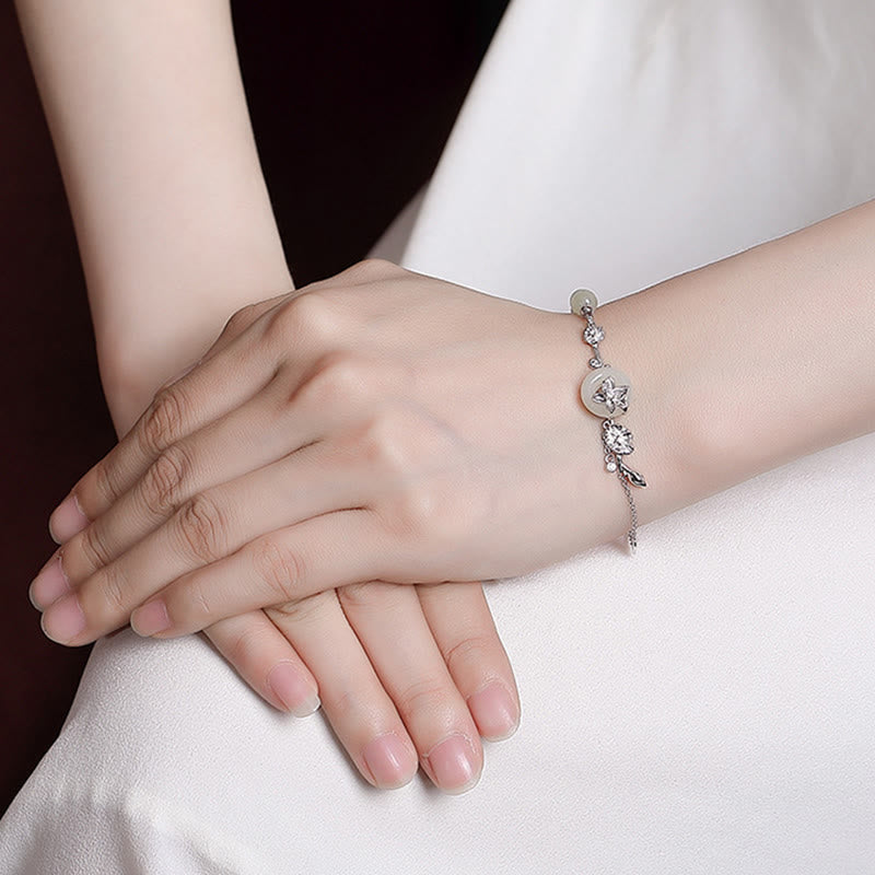 925 Sterling Silver Hetian Jade Peace Buckle Bracelet