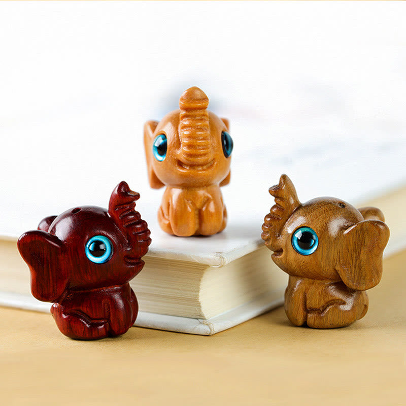 Mini Elephant Carved Decoration in Sandalwood for Protection & Luck