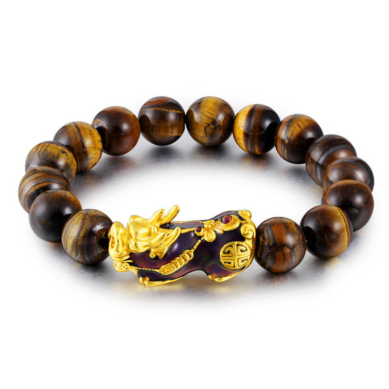 14mm Tiger Eye Feng Shui Bracelet with Pi Xiu Protection