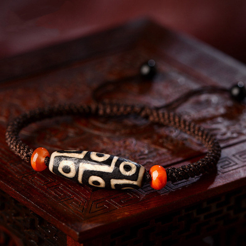 Unisex Nine-Eye Dzi Bead Agate Bracelet for Prosperity