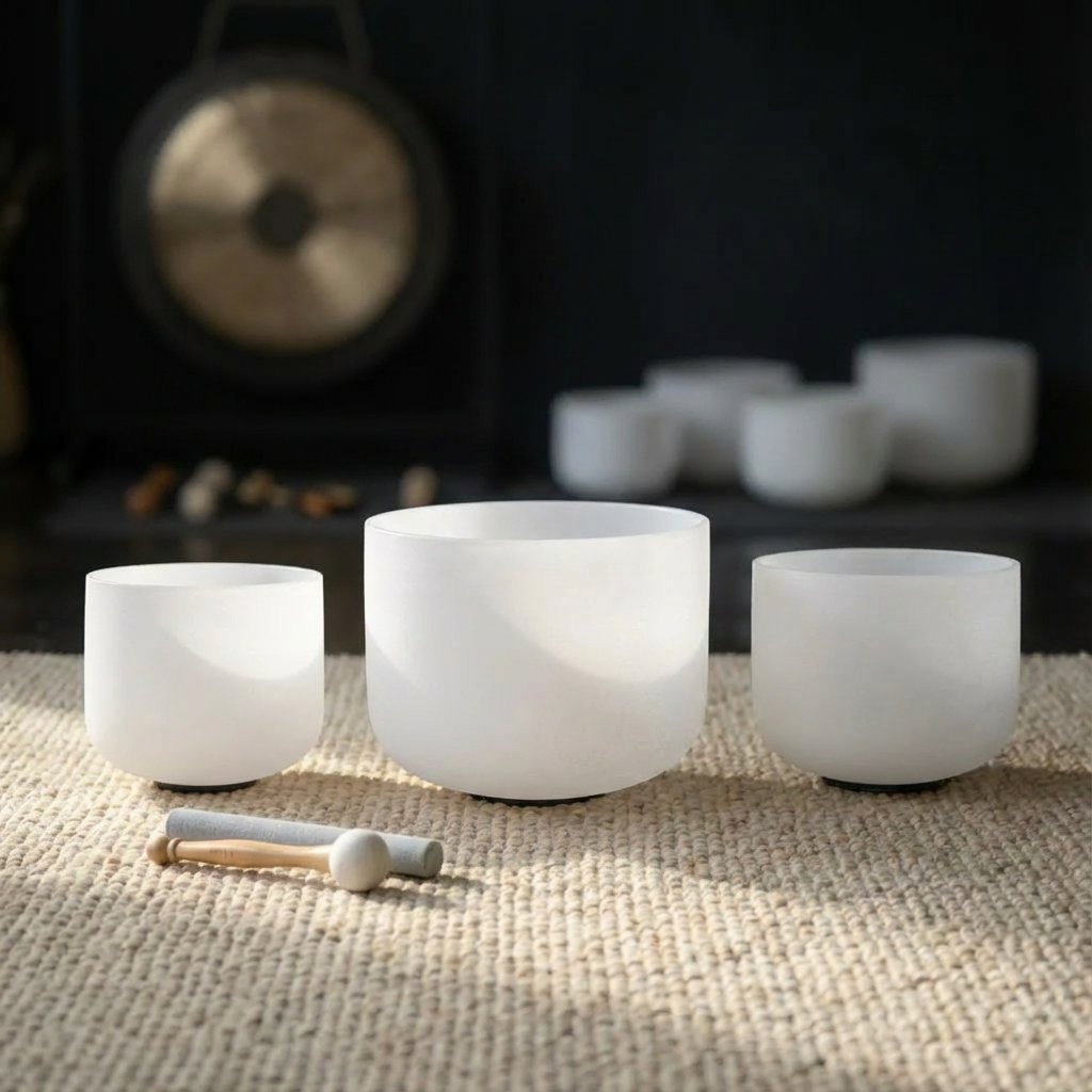 8"A 10"E 12"C Frosted Quartz Crystal Singing Bowl Set