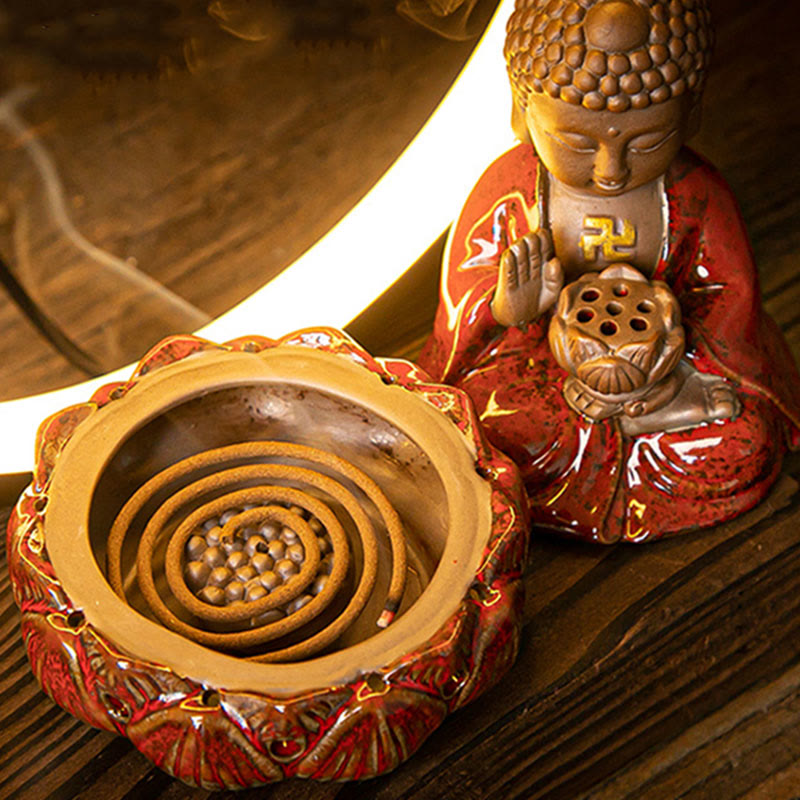 Buddha Lotus Backflow Ceramic Incense Burner with Light