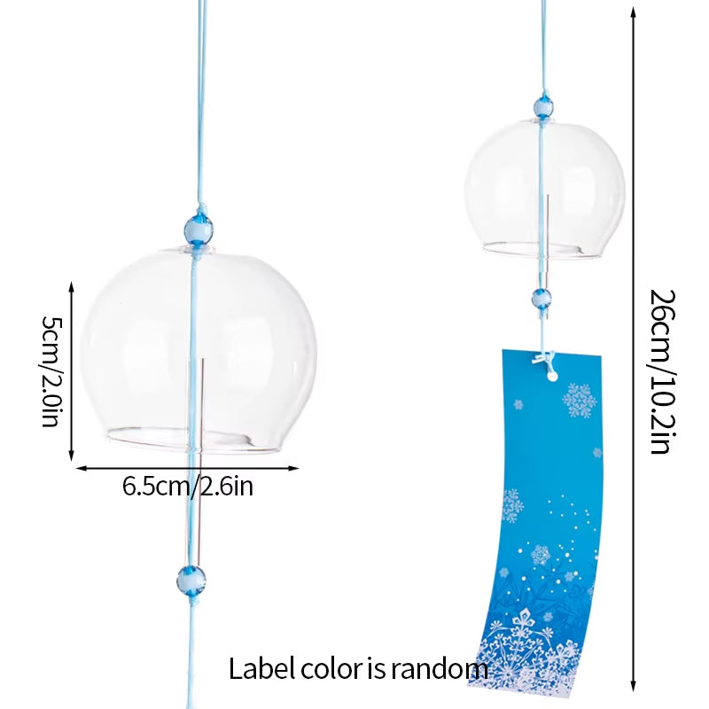 Japanese Glass Wind Chime featuring blue tag and crystal beads for outdoor decor