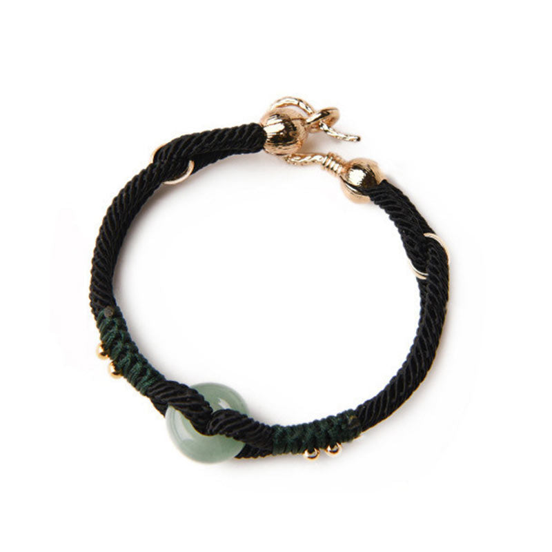 Unisex Tibetan Jade Lucky Black Rope Bracelet | Healing Sounds