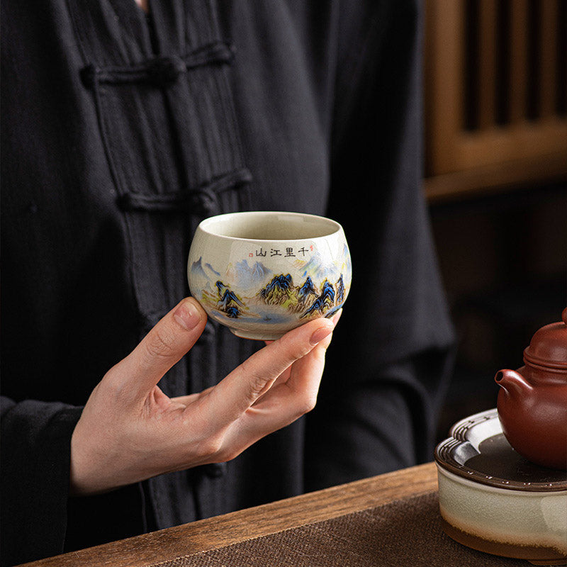 Ceramic Kung Fu Teacup 150ml | Panorama of Rivers and Mountains