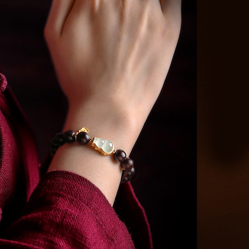 Small Leaf Red Sandalwood Jade Bracelet for Calm & Protection