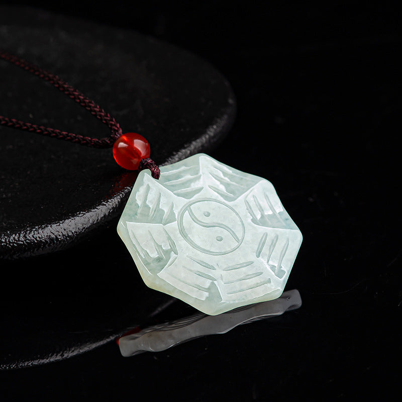Natural Jade Bagua Yin Yang Luck Necklace for Prosperity