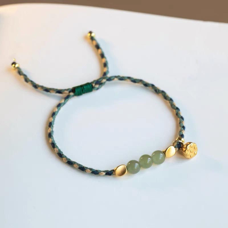 Handcrafted Hetian Jade Lotus Charm Bracelet 6mm