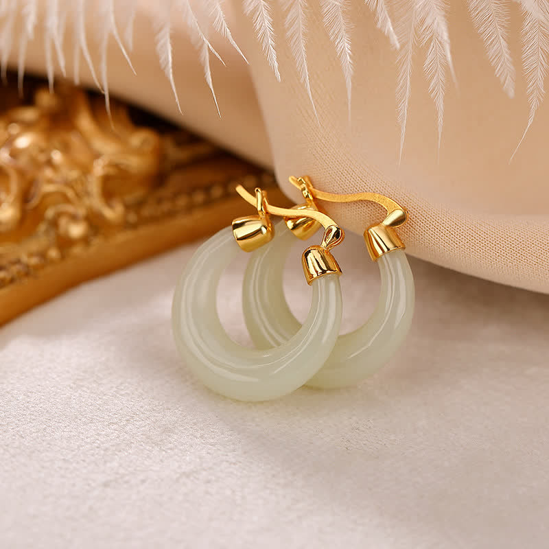 Round Jade Cyan Jade Prosperity Luck Drop Earrings