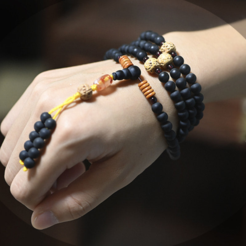 8mm Bodhi Seed Mala Bracelet with Cypress Red Agate