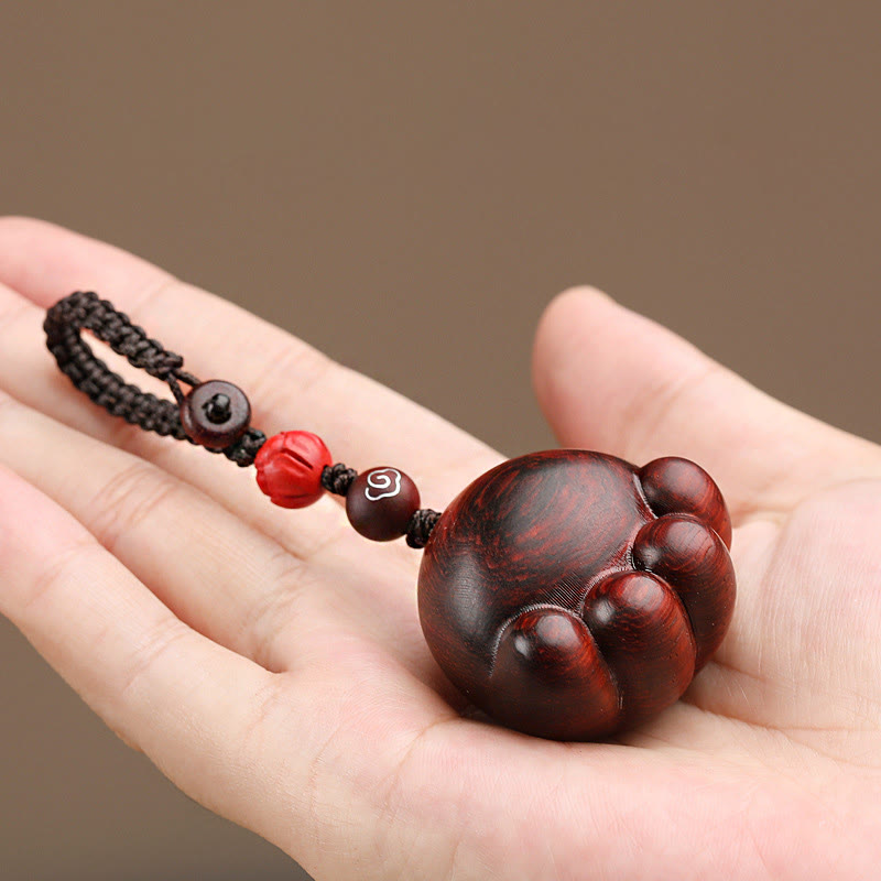 Lucky Cat Paw Wood Protection Key Chain with Red, Green & Ebony Sandalwood