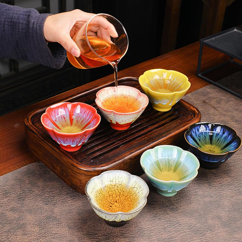 6pcs Plum Blossom Ceramic Jianzhan Tea Cup Set