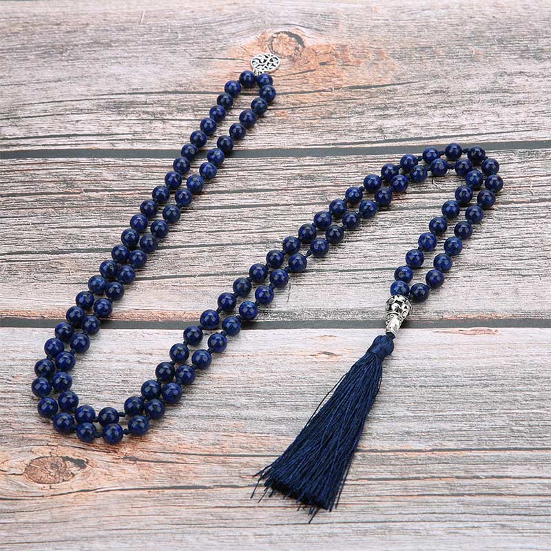 108 Bead Mala Necklace with Red Turquoise or Lazurite Beads