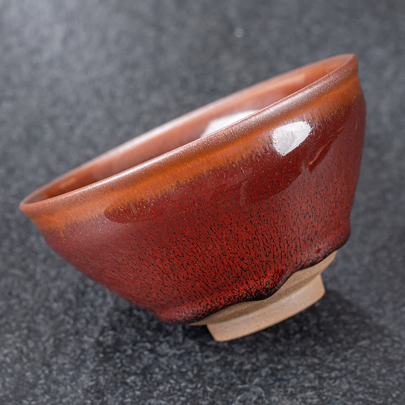 Vintage Red Brown Chinese Jianzhan Porcelain Teacup for Zen Decor