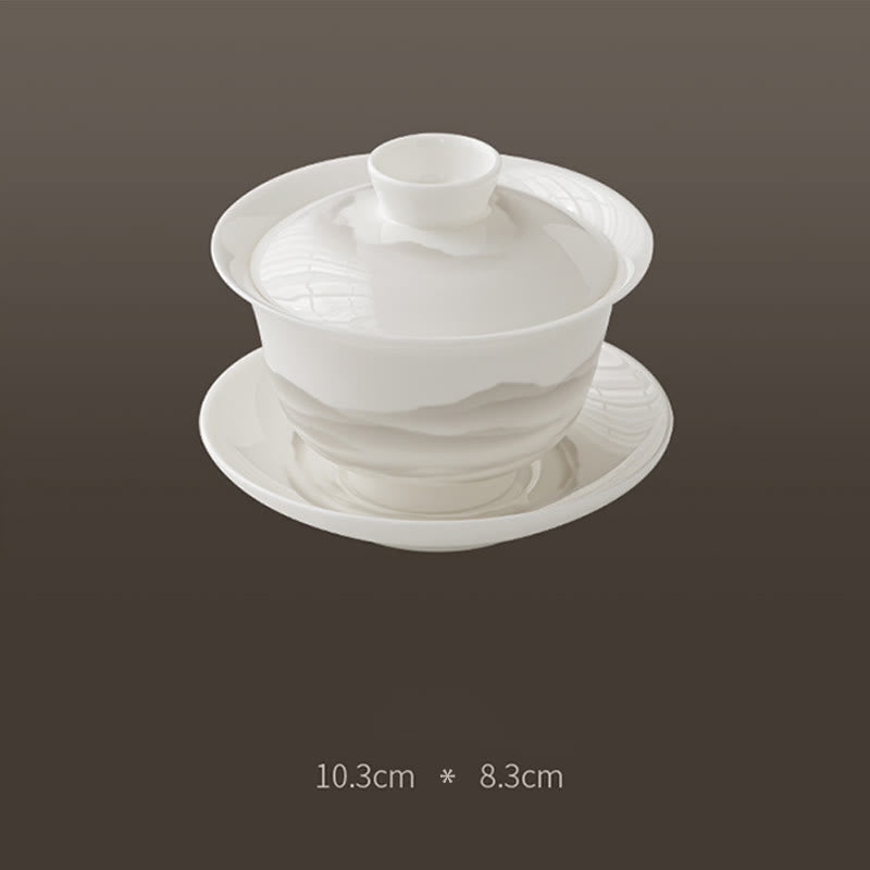 Vintage Ink Painting Porcelain Gaiwan Tea Cup Set for Meditation
