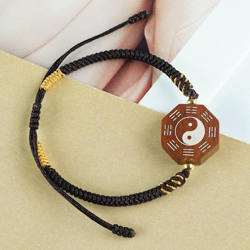 Small Leaf Red Sandalwood Yin Yang Protection Bracelet