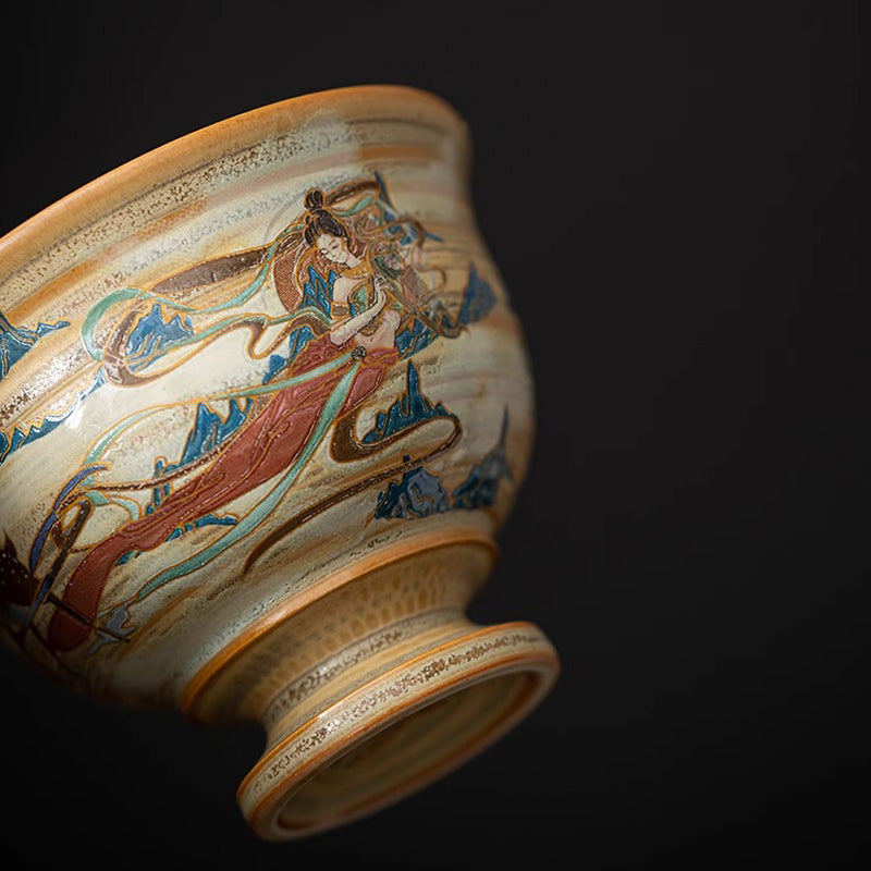 Dunhuang Flying Apsaras Ceramic Gaiwan Tea Cup 150ml