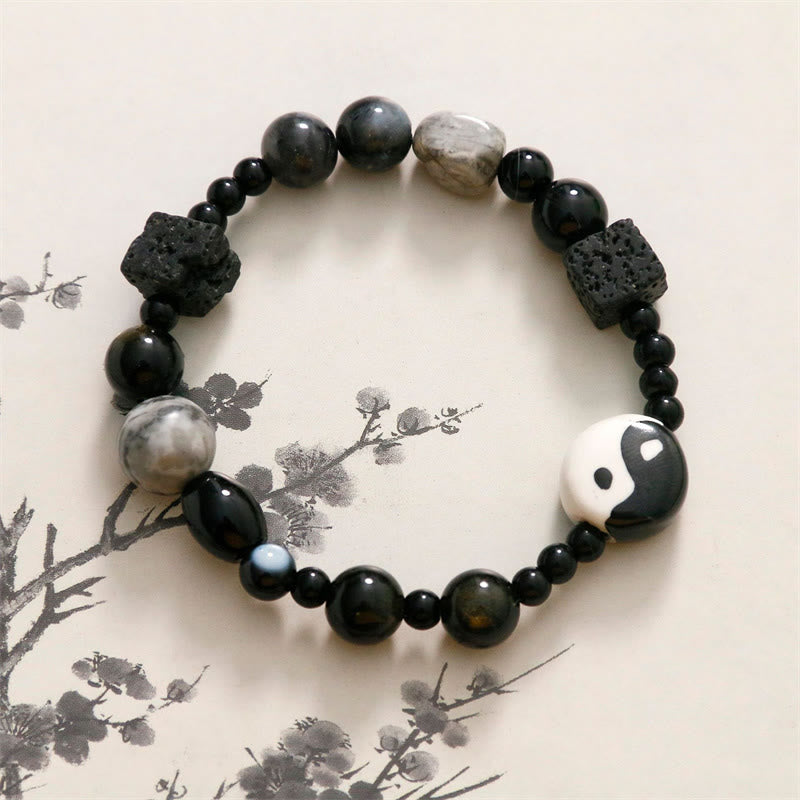 Unisex Black Onyx Yin Yang Bracelet for Balance & Protection