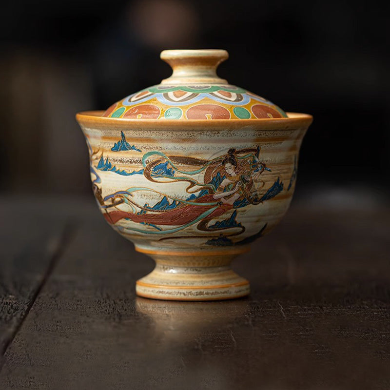 Dunhuang Flying Apsaras Ceramic Gaiwan Tea Cup 150ml