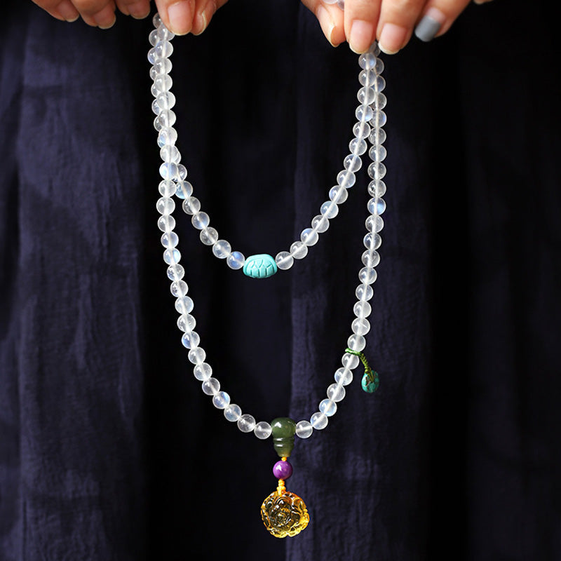 108 Beads Moonstone Lotus Healing Bracelet 6mm Mala