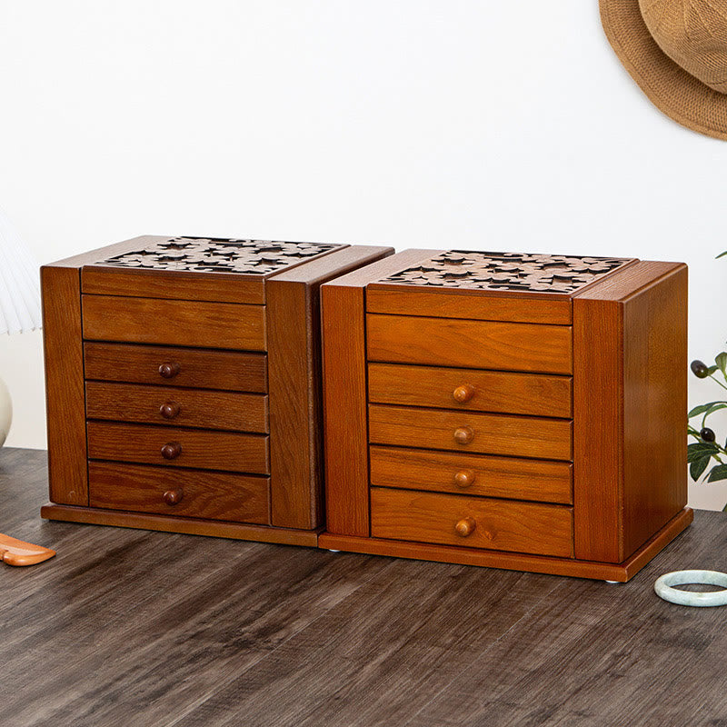 Large Vintage Wooden Jewelry Box with Mirror | Healing Sounds
