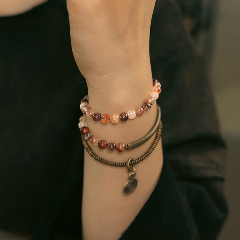 Love and Forgiveness Bracelet with Purple Phantom, Red Hematoid & Green Rutilated Quartz