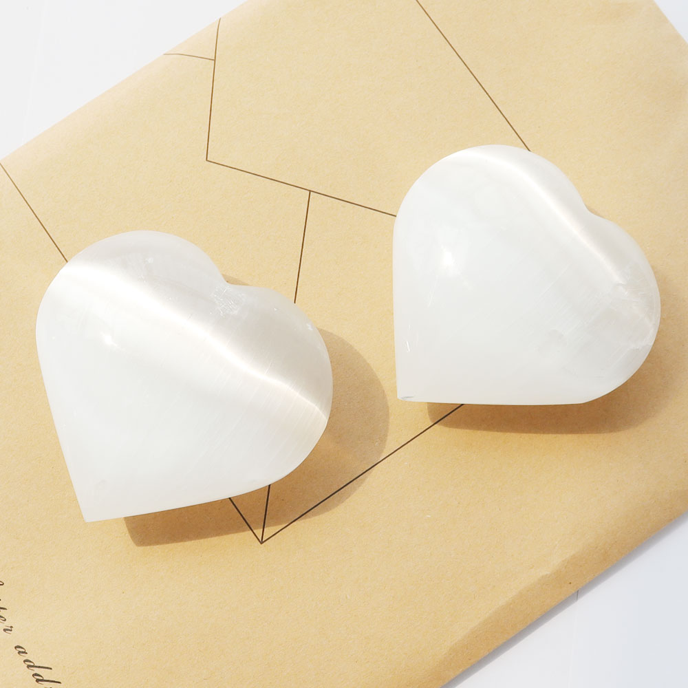 8cm Polished White Selenite Crystal Heart for Meditation