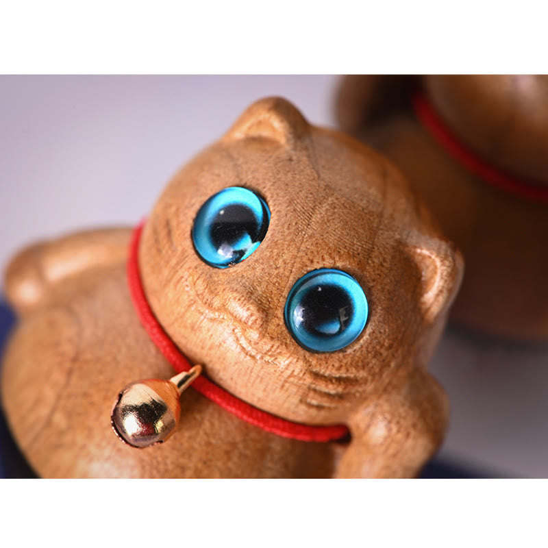 Phoebe Zhennan Wood Mini Lucky Cat Blessing Statue