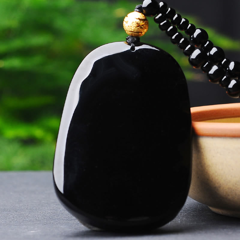 18k Gold-plated Obsidian Dragon Pendant Necklace 52cm