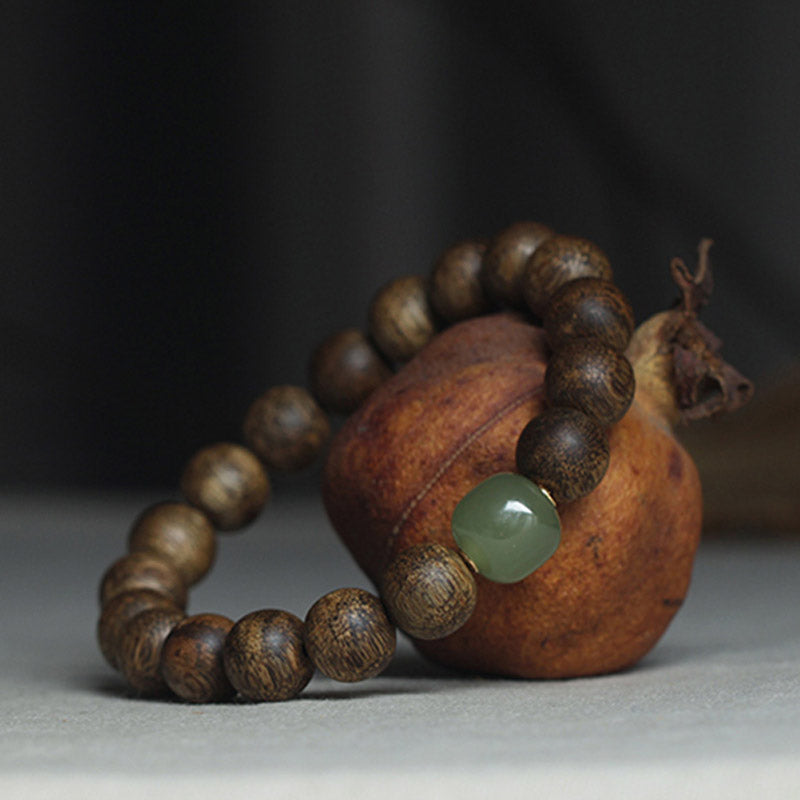 Vietnam Huang Qinan Agarwood & Hetian Jade Peace Bracelet