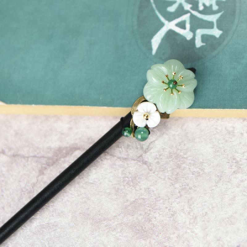 Green Aventurine Flower Agate Positivity Hairpin - Luck & Balance