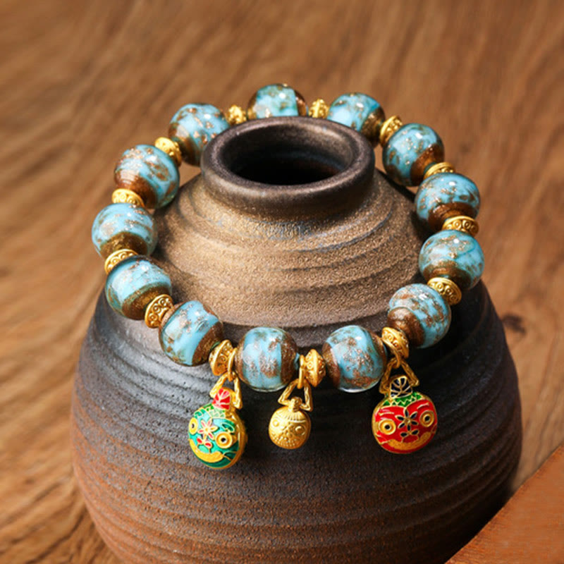 Gold Swallowing Beast Liuli Glass Bead Spiritual Bracelet 12mm