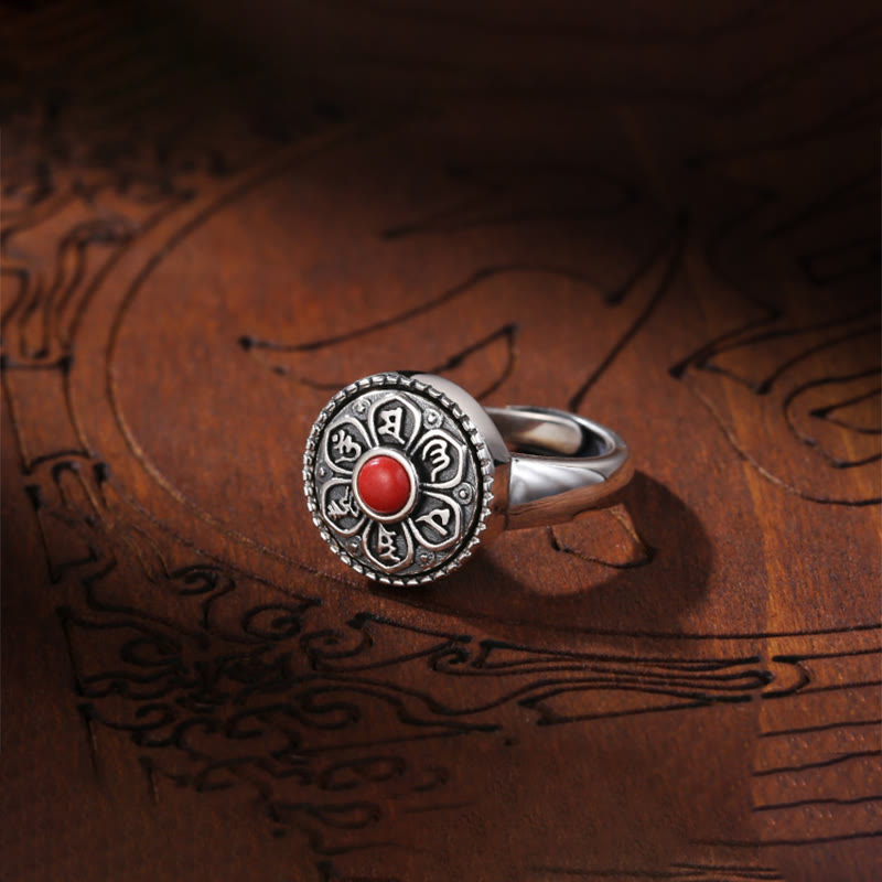 Adjustable Copper Om Mani Padme Hum Ring Spiritual Peace