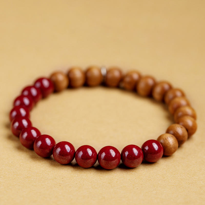 6mm Cinnabar Bracelet with Peach Wood & Sterling Silver Protection
