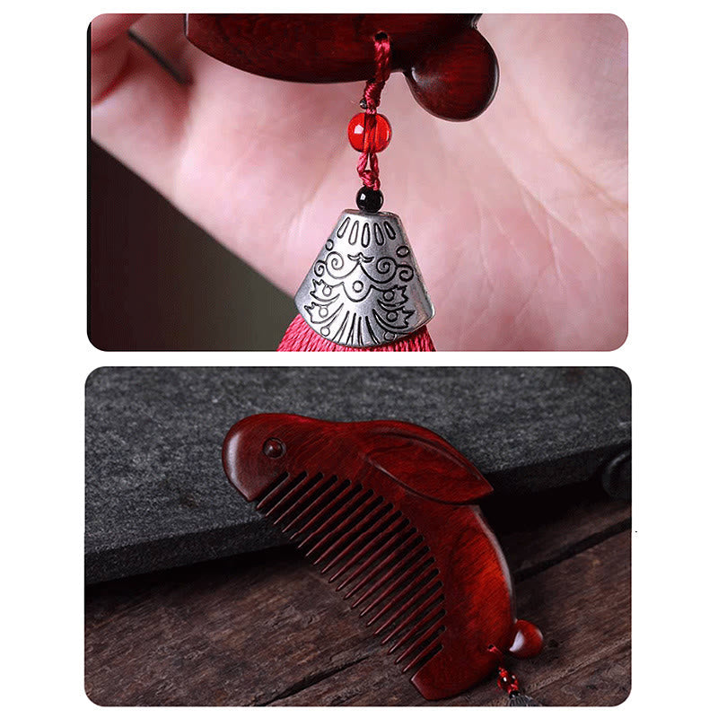 Small Leaf Red Sandalwood Sooth Comb with Cute Bunny Gift Box