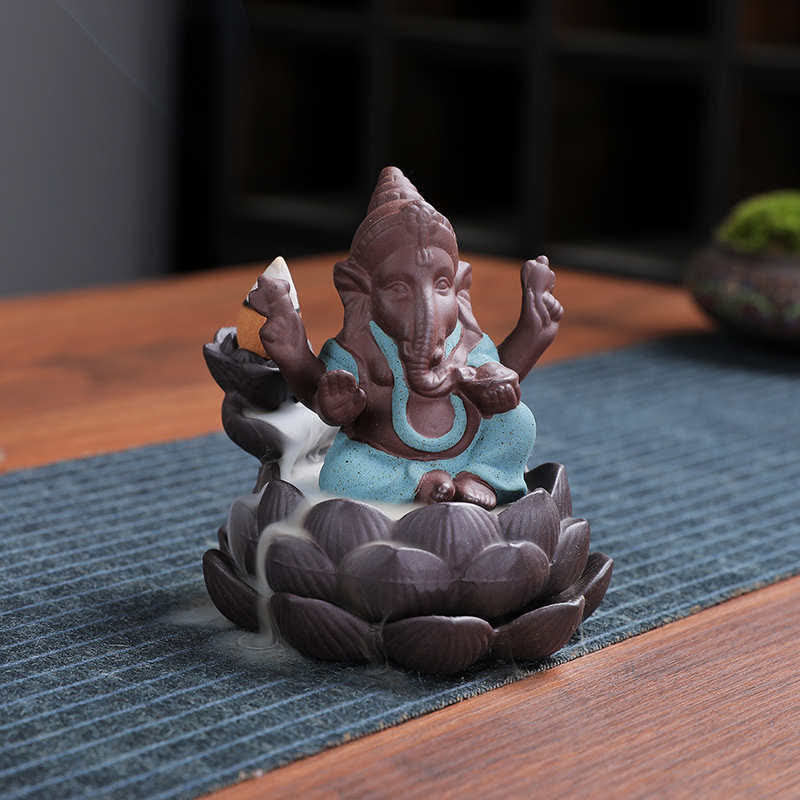 Ganesh Elephant Purple Clay Backflow Incense Burner