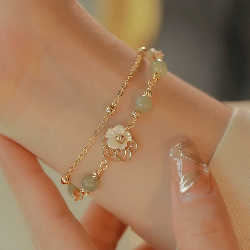 Double Layer 14K Gold Plated Jade Butterfly Luck Bracelet