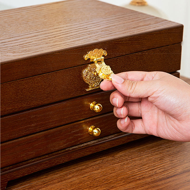 Three-Layer Wooden Jewelry Box for Zen Decor Storage