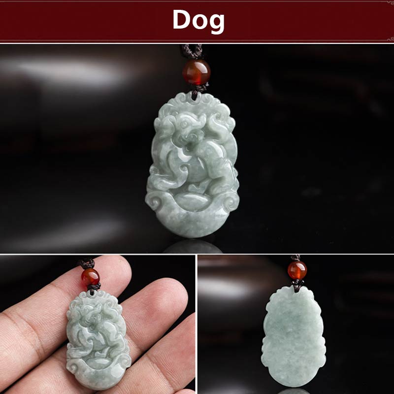 Unisex Jade Chinese Zodiac Success Pendant Necklace