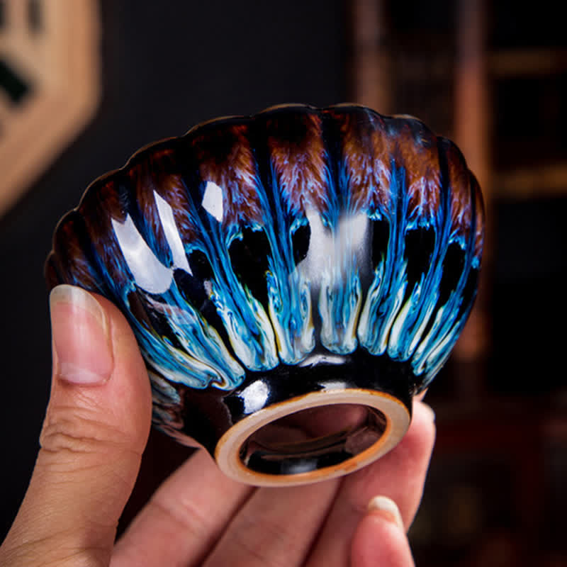 130ml Lotus Dragon Ceramic Tea Cup with Auspicious Inlaid Art