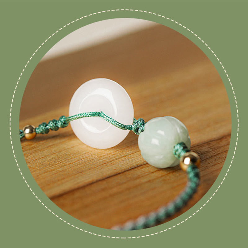 White Jade Peace Buckle Pumpkin Bead Bracelet for Protection