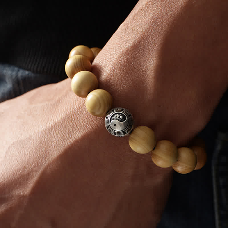 Cinnabar Bracelet with Peach Wood and Lotus Symbols