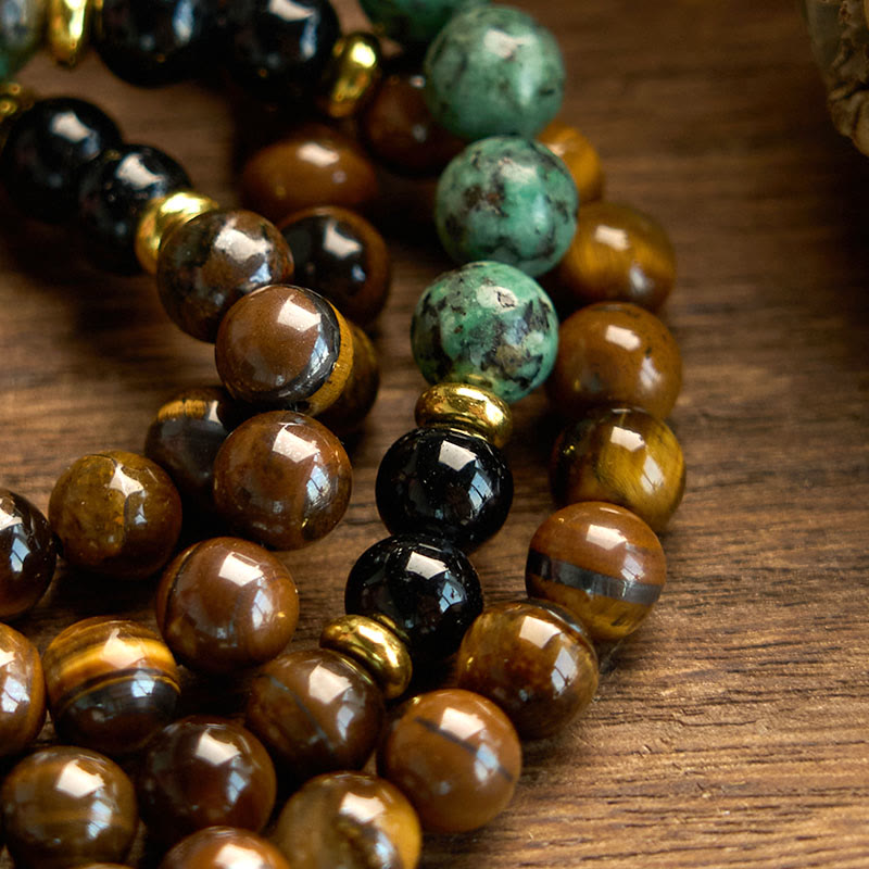 8mm 108 Beads Tiger Eye Turquoise Protection Bracelet